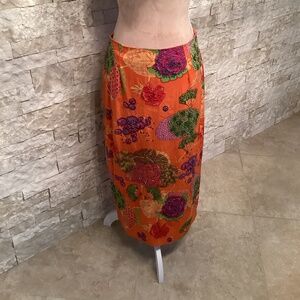 Vintage Dolce Apparel orange floral beaded midi pencil skirt